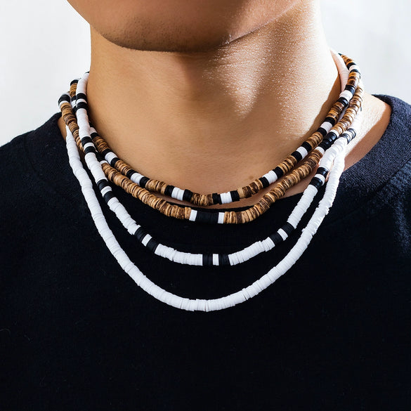 Wholesale Men's Handmade Wooden Beads Hip Hop Style Clavicle Necklace