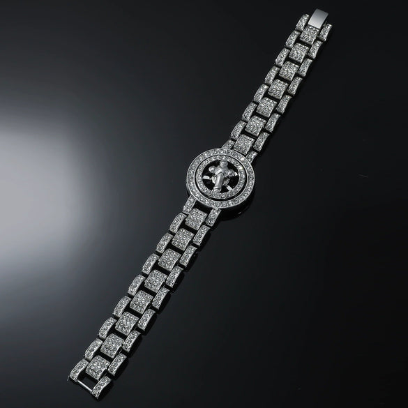Wholesale Men's Hip Hop Alloy Watch With Turning Cross Geometric Pattern And Diamond Design