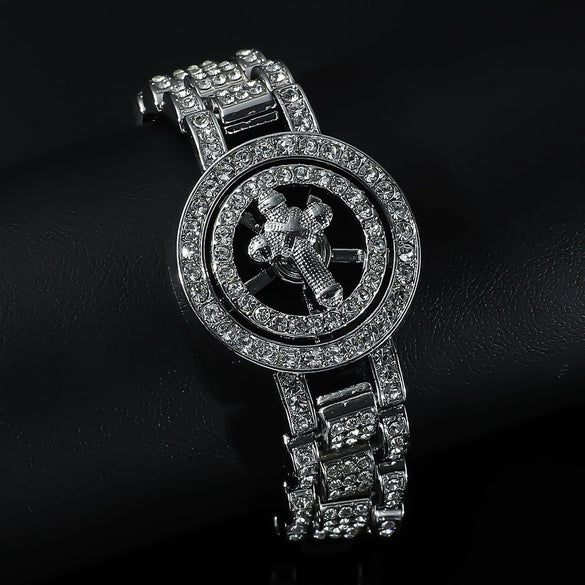 Wholesale Men's Hip Hop Alloy Watch With Turning Cross Geometric Pattern And Diamond Design