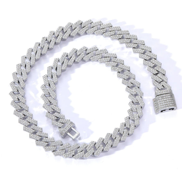 Wholesale Men's Hip Hop Necklace Cuban Chain Copper 18K Gold Double Row Micro Inlaid Zircon