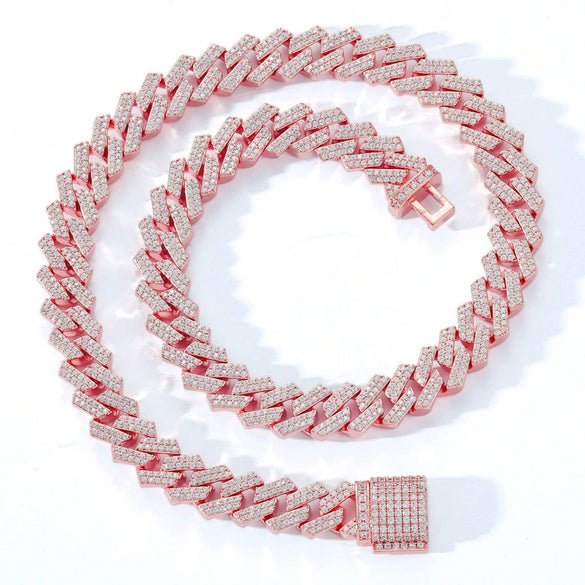 Wholesale Men's Hip Hop Necklace Cuban Chain Copper 18K Gold Double Row Micro Inlaid Zircon