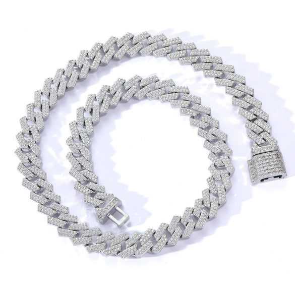 Wholesale Men's Hip Hop Necklace Cuban Chain Copper 18K Gold Double Row Micro Inlaid Zircon
