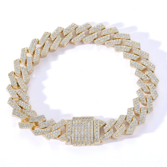 Wholesale Men's Hip Hop Necklace Cuban Chain Copper 18K Gold Double Row Micro Inlaid Zircon