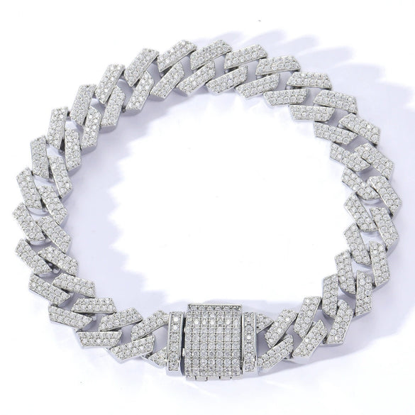 Wholesale Men's Hip Hop Necklace Cuban Chain Copper 18K Gold Double Row Micro Inlaid Zircon