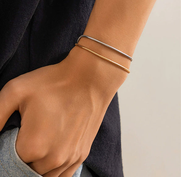 Wholesale Men's Hip Hop Style Double Layer Snake Bone Chain Bracelet Copper Electroplated