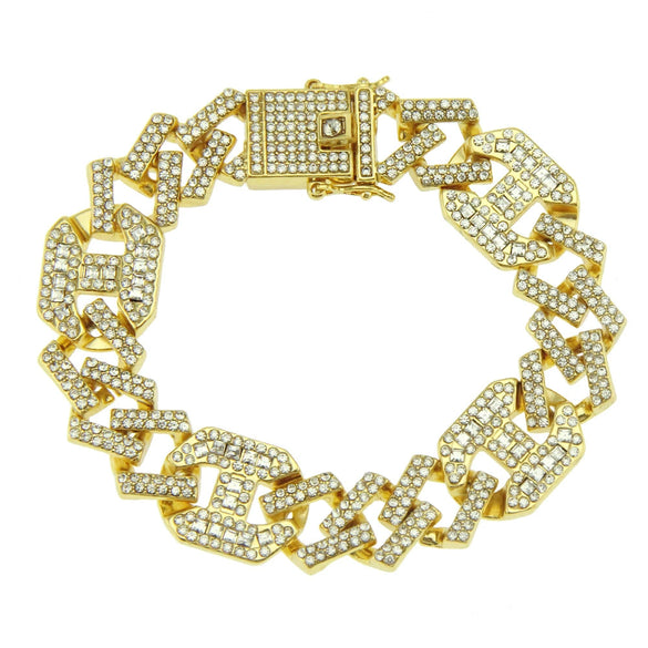 Wholesale Men's Hiphop Alloy Geometric Diamondinlaid Cuban Bracelet With Japanese Buckle