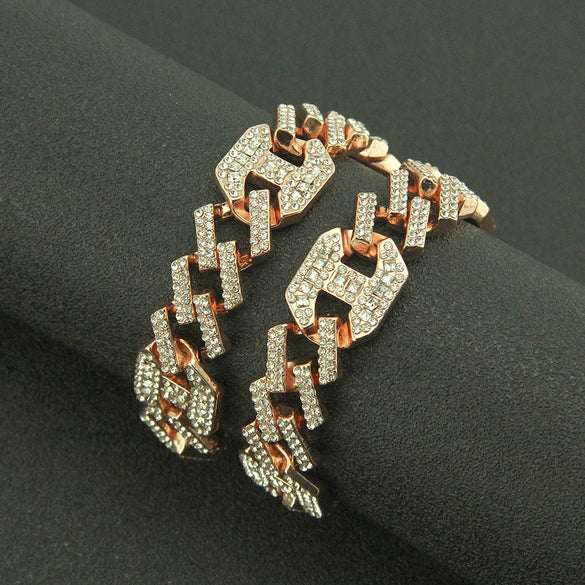 Wholesale Men's Hiphop Alloy Geometric Diamondinlaid Cuban Bracelet With Japanese Buckle