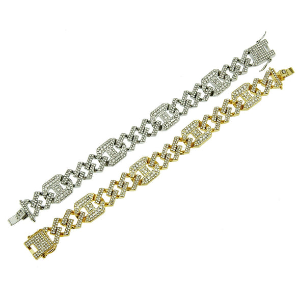 Wholesale Men's Hiphop Alloy Geometric Diamondinlaid Cuban Bracelet With Japanese Buckle
