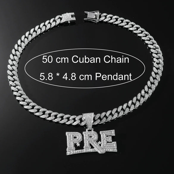 Wholesale Men's Hiphop Style Alloy Pendant Necklace With Diamond Letter Pattern And Cuban Chain