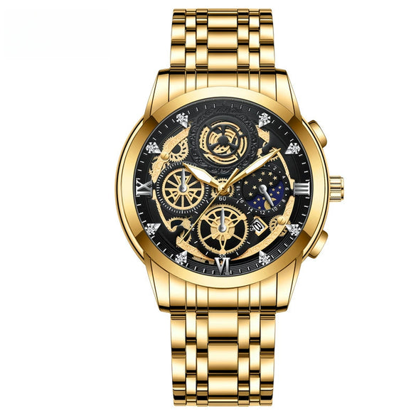 Wholesale Men's Hollow Waterproof Luminous Wrist Watch Metal Case Stainless Steel Strap Round Dial