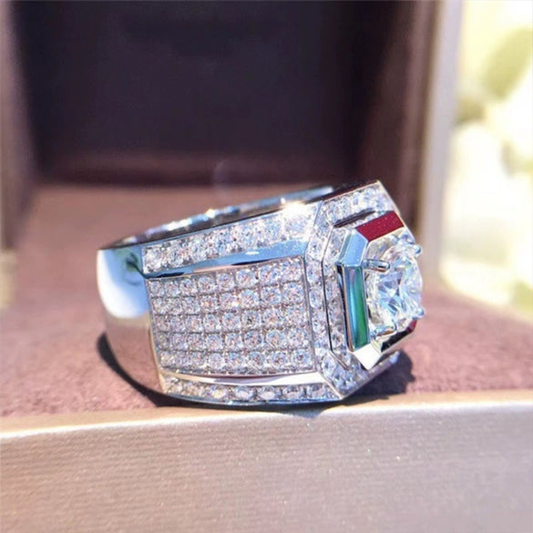 Wholesale Men's Jewelry Copper Geometric Zircon Ring