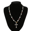 Wholesale Men's Jewelry Hiphop Style Cross Necklace With Imitation Pearl And Crystal Made Of Zinc Alloy Geometric Pattern Handmade