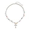 Wholesale Men's Jewelry Hiphop Style Cross Necklace With Imitation Pearl And Crystal Made Of Zinc Alloy Geometric Pattern Handmade