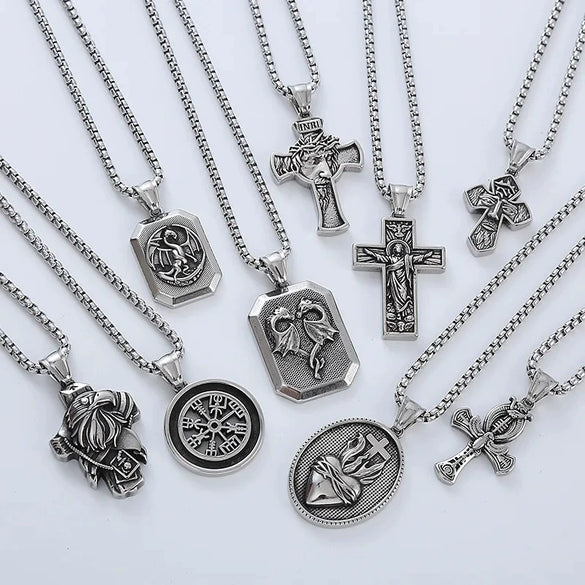 Wholesale Men's Jewelry Retro Flame Cross Animal Zodiac Geometric Stainless Steel Electroplated Pendant