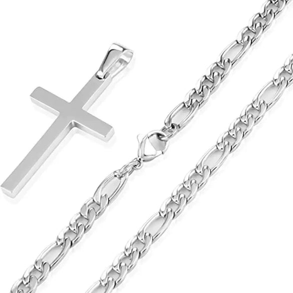 Wholesale Men's Jewelry Stainless Steel And Titanium Steel Geometric Cross Pendant Cuban Chain Necklace With Polish Design