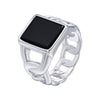 Wholesale Men's Jewelry Stainless Steel Punk Square Geometric Glass Stone Chain Ring Polished