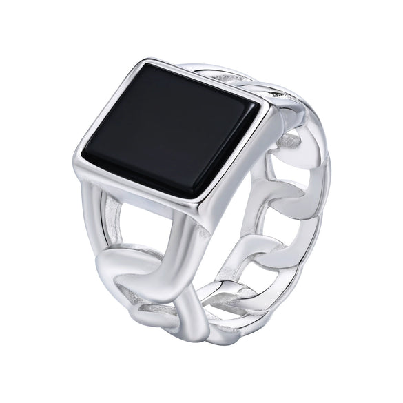 Wholesale Men's Jewelry Stainless Steel Punk Square Geometric Glass Stone Chain Ring Polished