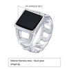Wholesale Men's Jewelry Stainless Steel Punk Square Geometric Glass Stone Chain Ring Polished