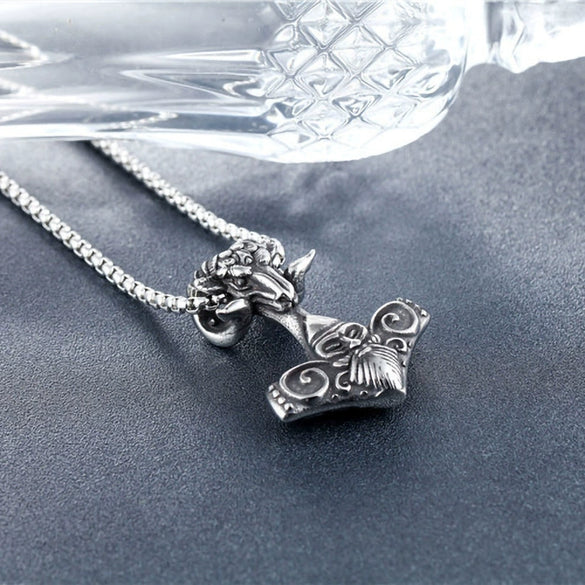 Wholesale Men's Jewelry Viking Style Stainless Steel Goat Head Thor's Hammer Necklace Pendant With Electroplating