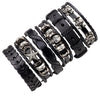 Wholesale Men's Leather Bracelet Sixpiece Set Real Cowhide Metal Skull Geometric Weaving Style