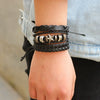 Wholesale Men's Leather Bracelet Sixpiece Set Real Cowhide Metal Skull Geometric Weaving Style