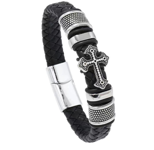 Wholesale Men's Leather Magnet Buckle Woven Bracelet Handmade Bohemian Geometric Style