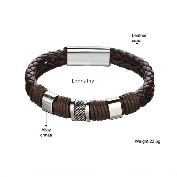 Wholesale Men's Leather Magnet Buckle Woven Bracelet Handmade Bohemian Geometric Style