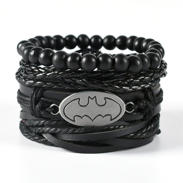 Wholesale Men's Leather Woven Geometric Retro Inlaid Alloy Bracelet