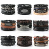 Wholesale Men's Leather Woven Geometric Retro Inlaid Alloy Bracelet