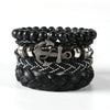 Wholesale Men's Leather Woven Geometric Retro Inlaid Alloy Bracelet