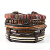 Wholesale Men's Leather Woven Geometric Retro Inlaid Alloy Bracelet