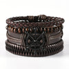 Wholesale Men's Leather Woven Geometric Retro Inlaid Alloy Bracelet