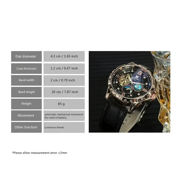 Wholesale Men's Leisure Fully Automatic Mechanical Watch With Round Dial Alloy Case Genuine Leather Strap Stainless Steel Pin Buckle And Mineral Reinforced Glass Mirror