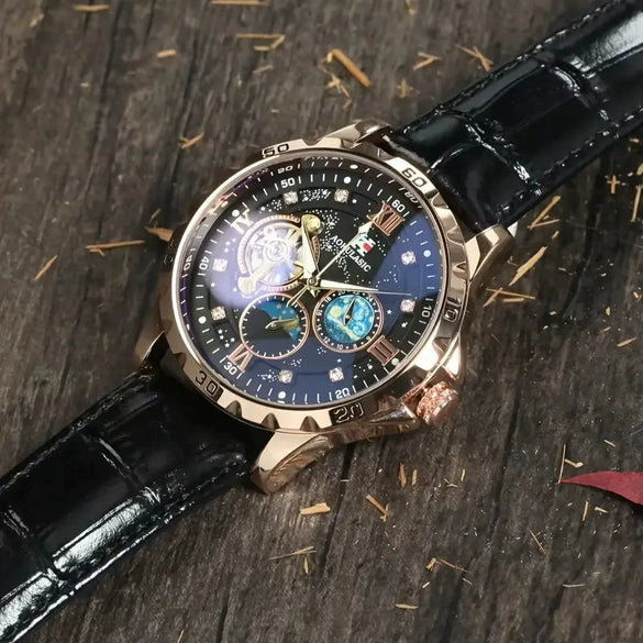 Wholesale Men's Leisure Fully Automatic Mechanical Watch With Round Dial Alloy Case Genuine Leather Strap Stainless Steel Pin Buckle And Mineral Reinforced Glass Mirror