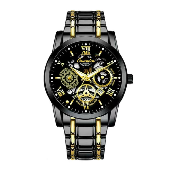 Wholesale Men's Leisure Waterproof Luminous Hollow Quartz Watch With Alloy Strap And Case Mineral Reinforced Glass Mirror And Stainless Steel Buckle