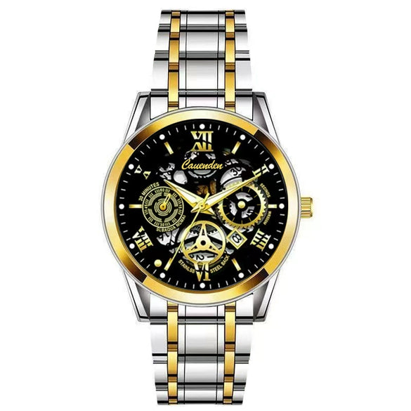 Wholesale Men's Leisure Waterproof Luminous Hollow Quartz Watch With Alloy Strap And Case Mineral Reinforced Glass Mirror And Stainless Steel Buckle
