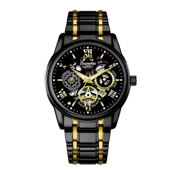 Wholesale Men's Leisure Waterproof Luminous Hollow Quartz Watch With Alloy Strap And Case Mineral Reinforced Glass Mirror And Stainless Steel Buckle