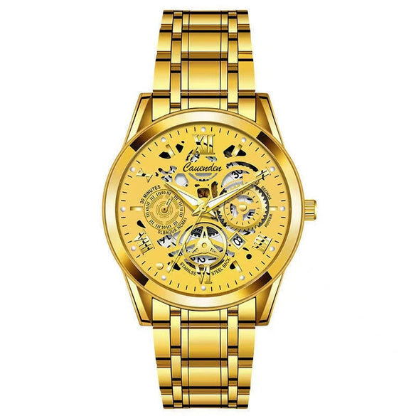 Wholesale Men's Leisure Waterproof Luminous Hollow Quartz Watch With Alloy Strap And Case Mineral Reinforced Glass Mirror And Stainless Steel Buckle