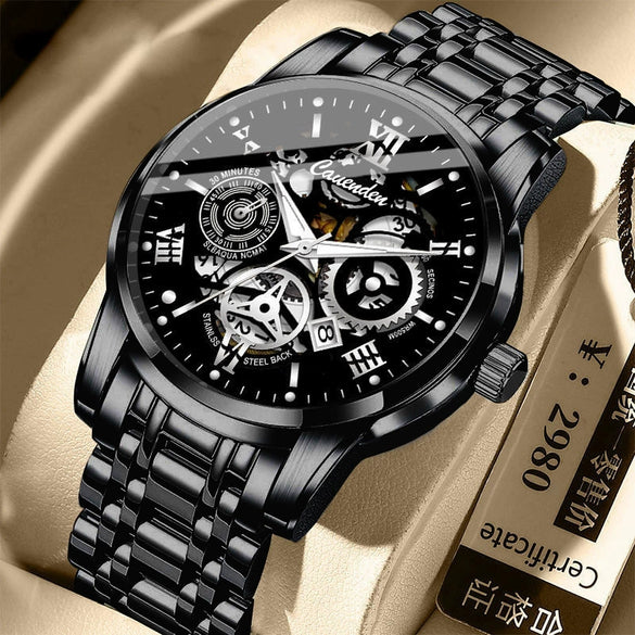 Wholesale Men's Leisure Waterproof Luminous Hollow Quartz Watch With Alloy Strap And Case Mineral Reinforced Glass Mirror And Stainless Steel Buckle