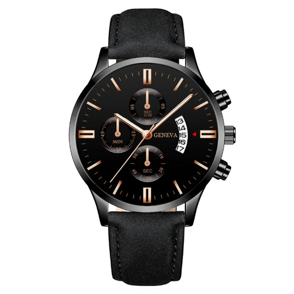 Wholesale Men's Metal Case Leather Strap Quartz Watch With Round Dial And Fashion Style