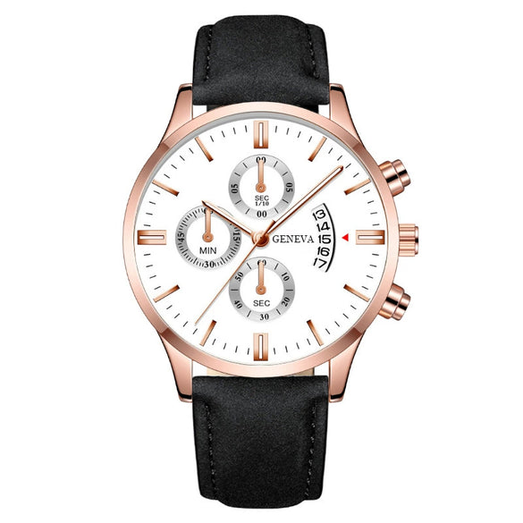 Wholesale Men's Metal Case Leather Strap Quartz Watch With Round Dial And Fashion Style