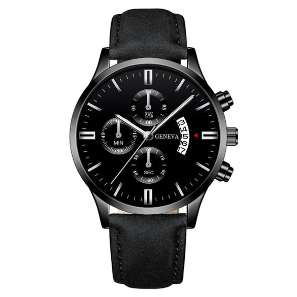 Wholesale Men's Metal Case Leather Strap Quartz Watch With Round Dial And Fashion Style
