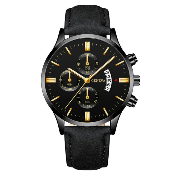 Wholesale Men's Metal Case Leather Strap Quartz Watch With Round Dial And Fashion Style