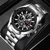 Wholesale Men's Metal Case Stainless Steel Band Round Dial Fashion Sports Waterproof Quartz Watch With Three Eyes Six Needle Luminous Calendar
