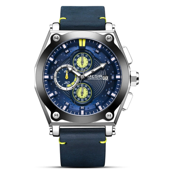 Wholesale Men's Multifunction Chronograph Calendar Watch Alloy Case Genuine Leather Strap Round Dial