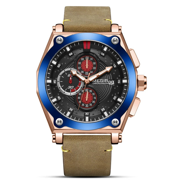Wholesale Men's Multifunction Chronograph Calendar Watch Alloy Case Genuine Leather Strap Round Dial