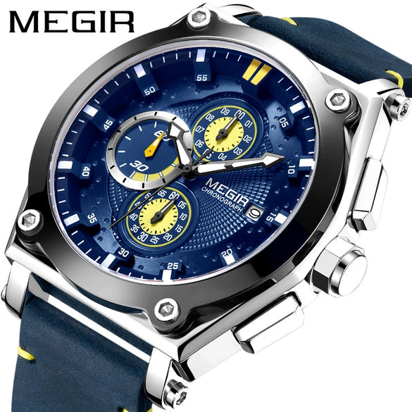 Wholesale Men's Multifunction Chronograph Calendar Watch Alloy Case Genuine Leather Strap Round Dial