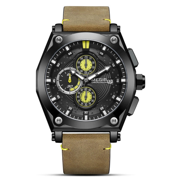 Wholesale Men's Multifunction Chronograph Calendar Watch Alloy Case Genuine Leather Strap Round Dial