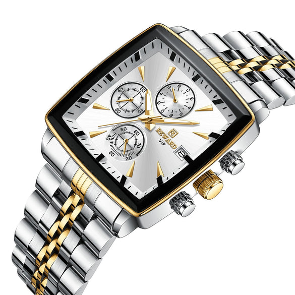 Wholesale Men's Multifunction Chronograph Waterproof Calendar Watch With Solid Stainless Steel Band Rectangular Dial And Mineral Reinforced Glass Mirror