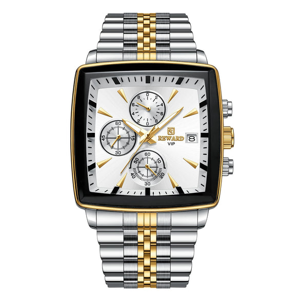 Wholesale Men's Multifunction Chronograph Waterproof Calendar Watch With Solid Stainless Steel Band Rectangular Dial And Mineral Reinforced Glass Mirror